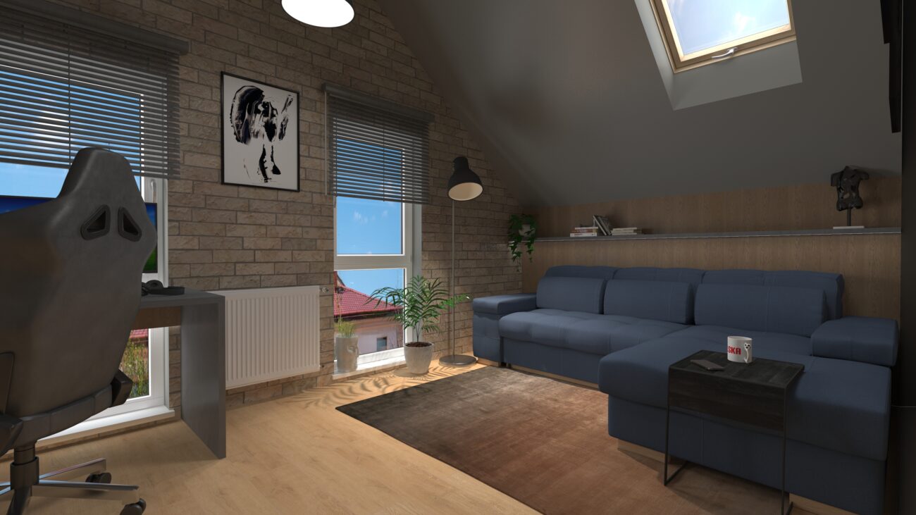 Pokój studenta w stylu loft ze skosami