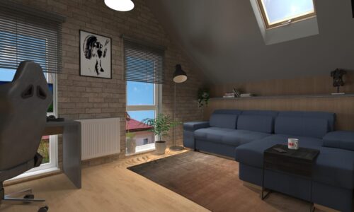 Pokój studenta w stylu loft ze skosami