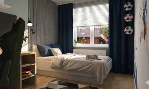 pokój nastolatka z elementami granatu